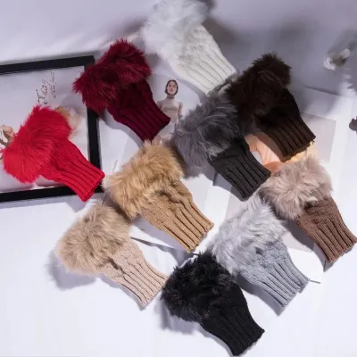 Soft Fur Knitted Warm Fingerless Gloves (1 Pair)